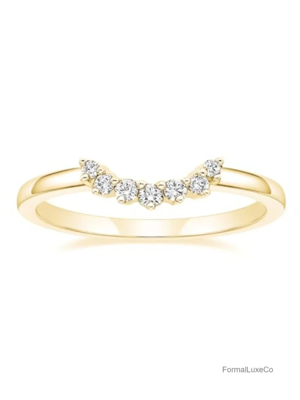 14K Gold Plated Curved CZ Wedding Band Ring Stackable Dainty Simulated Diamond